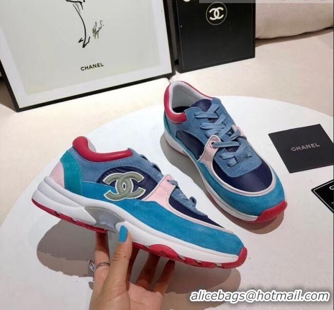 Low Cost Chanel Calfskin Suede & Fabric Classic Sneaker G02059 Blue/Pink/Red 2020(For Women and Men)