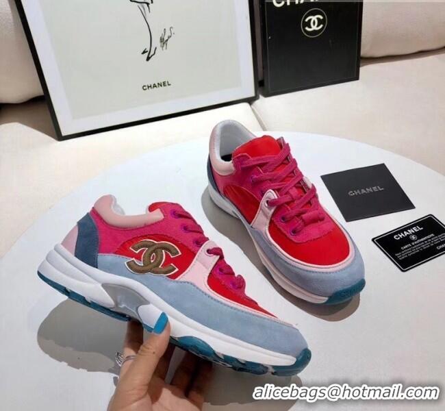 Luxury Cheap Chanel Calfskin Suede & Fabric Classic Sneaker G02059 Red/Hot Pink 2020(For Women and Men)