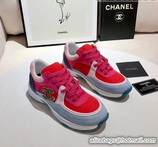 Luxury Cheap Chanel Calfskin Suede & Fabric Classic Sneaker G02059 Red/Hot Pink 2020(For Women and Men)