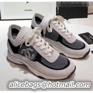 Buy Good Price Chanel Calfskin Fabric & Suede Sneaker G36258 White/Black/Grey 2020