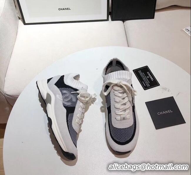 Buy Good Price Chanel Calfskin Fabric & Suede Sneaker G36258 White/Black/Grey 2020