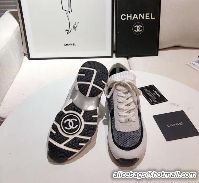 Buy Good Price Chanel Calfskin Fabric & Suede Sneaker G36258 White/Black/Grey 2020