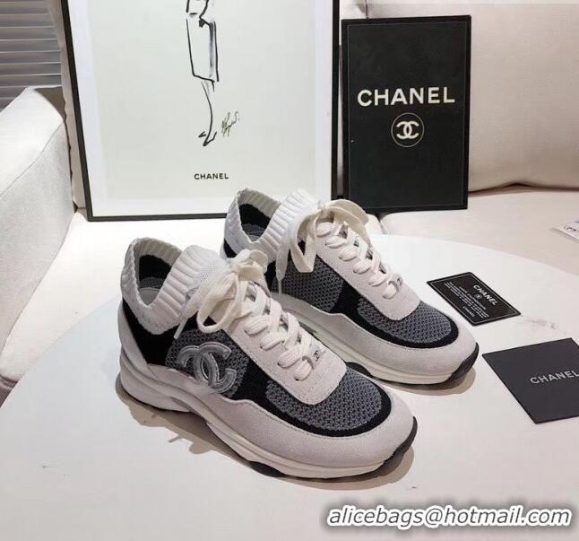 Buy Good Price Chanel Calfskin Fabric & Suede Sneaker G36258 White/Black/Grey 2020