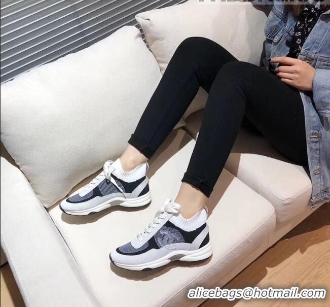 Buy Good Price Chanel Calfskin Fabric & Suede Sneaker G36258 White/Black/Grey 2020