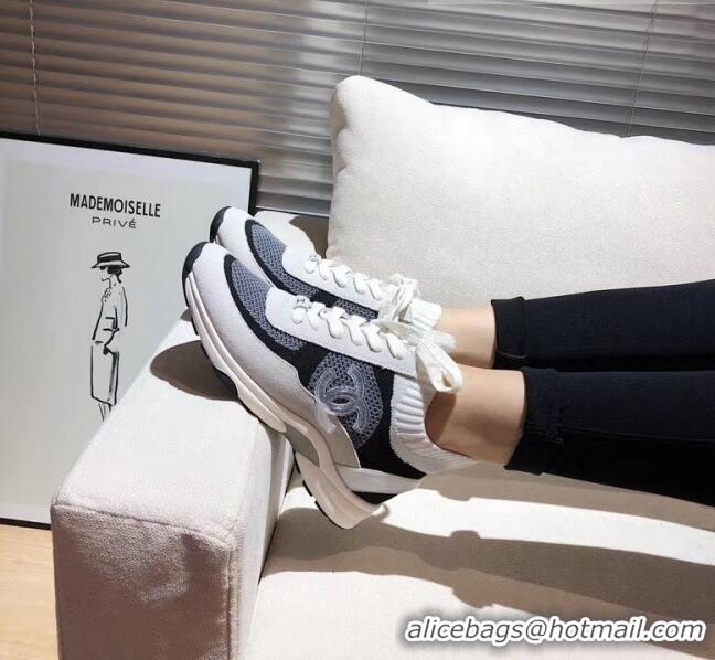 Buy Good Price Chanel Calfskin Fabric & Suede Sneaker G36258 White/Black/Grey 2020