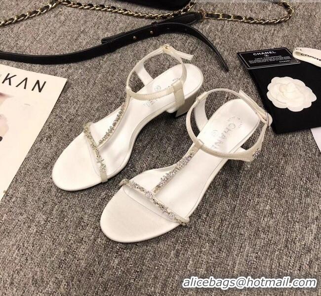 Cheap Price Chanel Satin & Strass Sandals G36122 White 2020