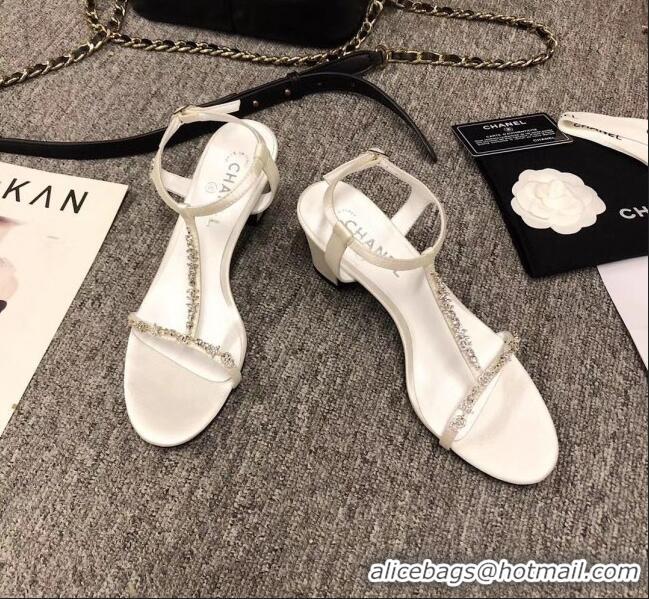 Cheap Price Chanel Satin & Strass Sandals G36122 White 2020