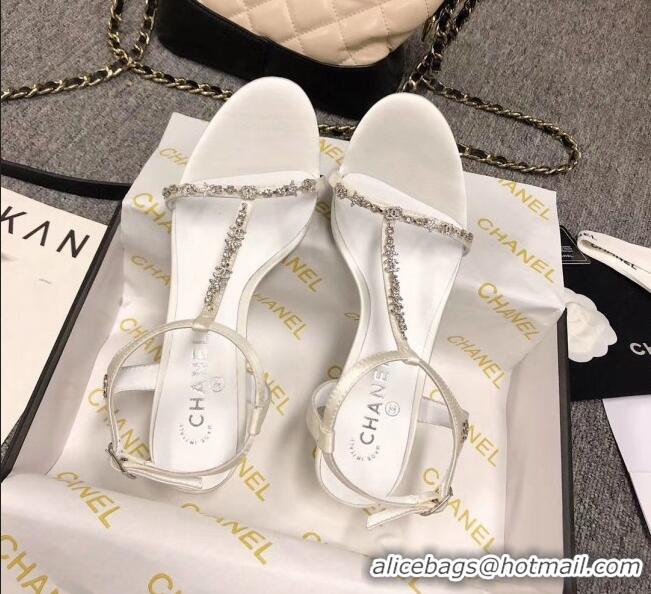 Cheap Price Chanel Satin & Strass Sandals G36122 White 2020