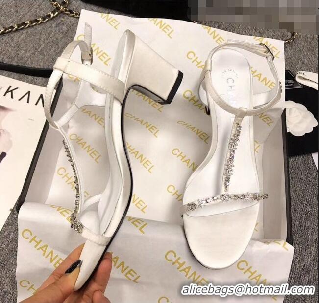 Cheap Price Chanel Satin & Strass Sandals G36122 White 2020