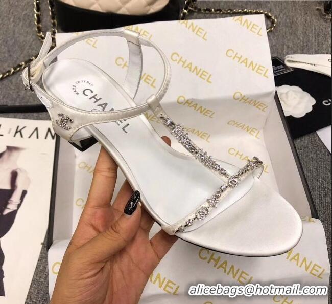 Cheap Price Chanel Satin & Strass Sandals G36122 White 2020