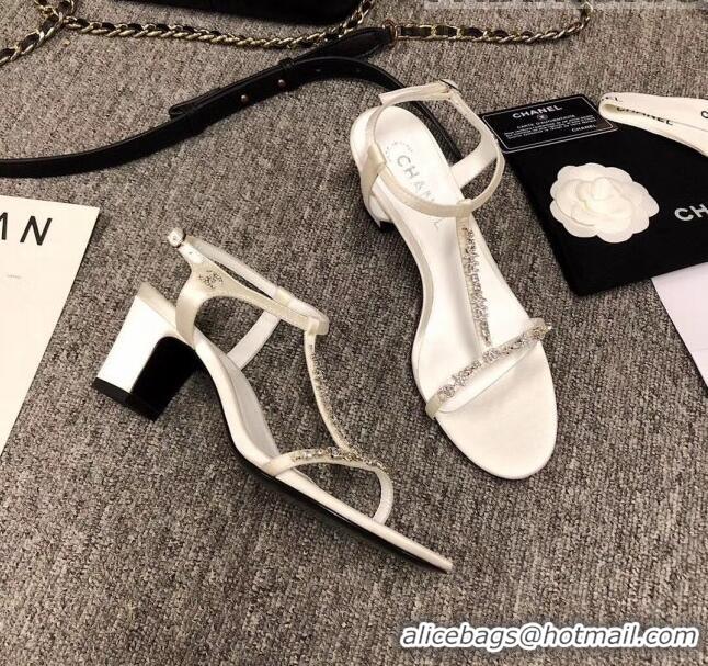 Cheap Price Chanel Satin & Strass Sandals G36122 White 2020