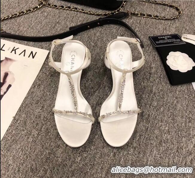 Cheap Price Chanel Satin & Strass Sandals G36122 White 2020