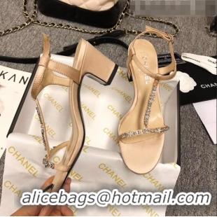 Classic Cheapest Chanel Satin & Strass Sandals G36122 Beige 2020