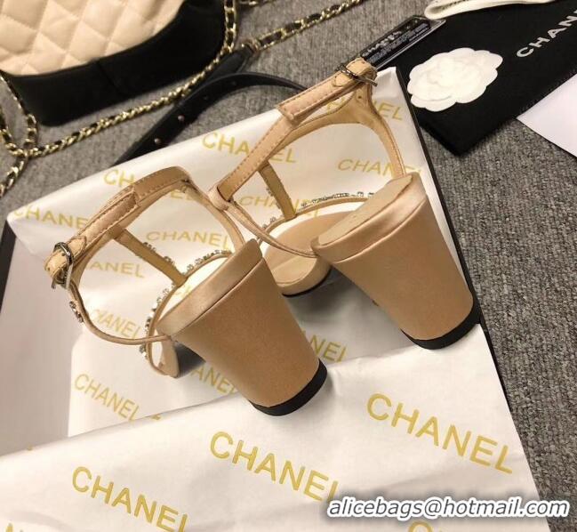 Classic Cheapest Chanel Satin & Strass Sandals G36122 Beige 2020