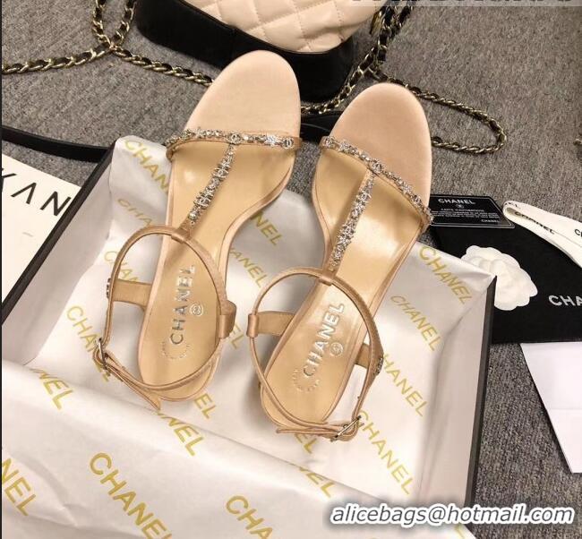 Classic Cheapest Chanel Satin & Strass Sandals G36122 Beige 2020