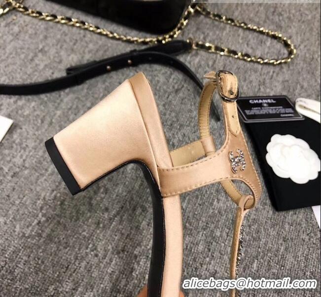 Classic Cheapest Chanel Satin & Strass Sandals G36122 Beige 2020