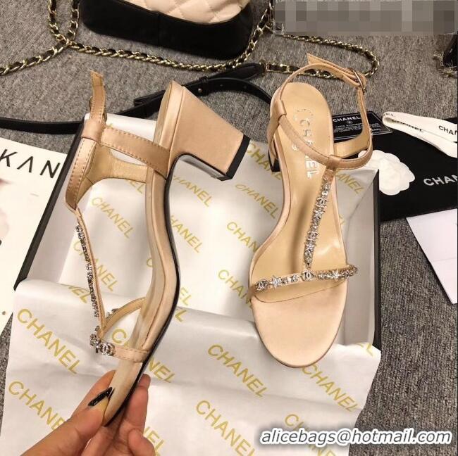 Classic Cheapest Chanel Satin & Strass Sandals G36122 Beige 2020