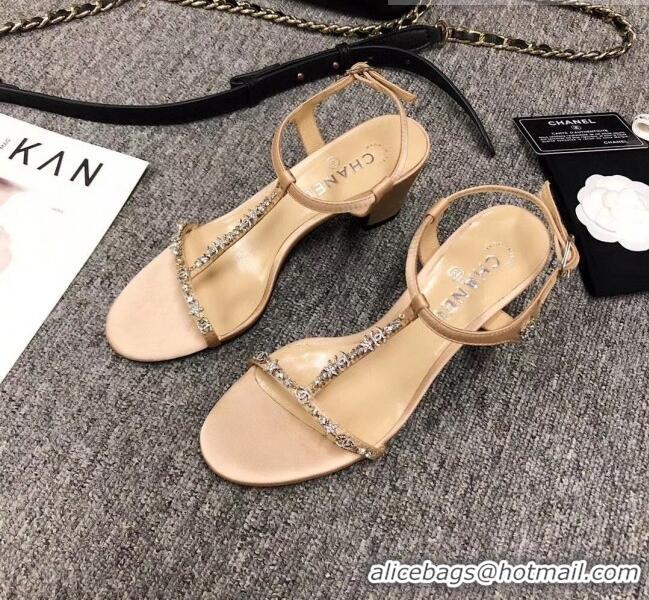 Classic Cheapest Chanel Satin & Strass Sandals G36122 Beige 2020