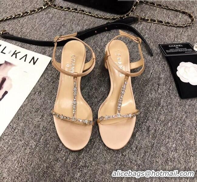 Classic Cheapest Chanel Satin & Strass Sandals G36122 Beige 2020