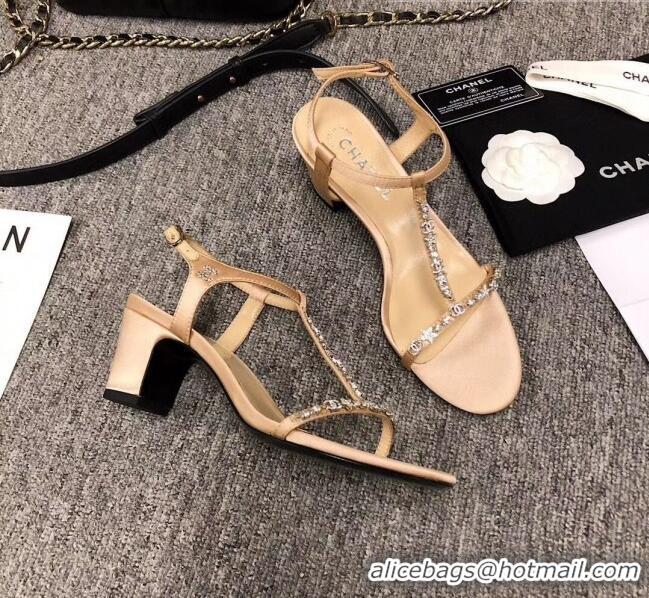 Classic Cheapest Chanel Satin & Strass Sandals G36122 Beige 2020