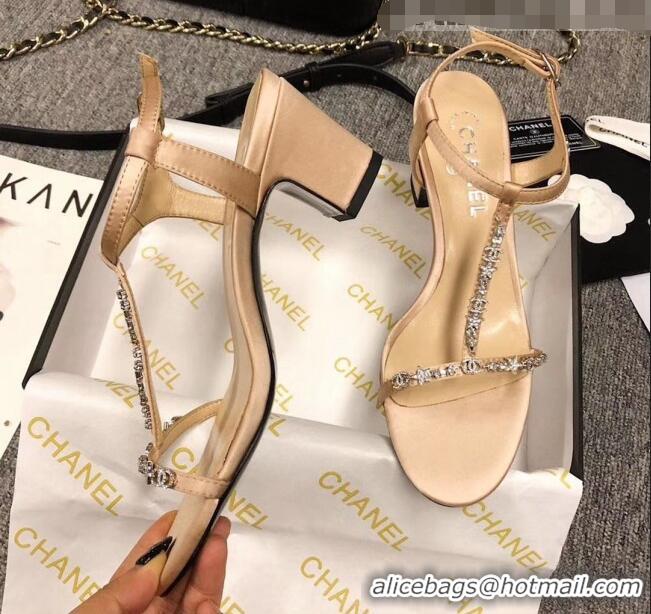 Classic Cheapest Chanel Satin & Strass Sandals G36122 Beige 2020