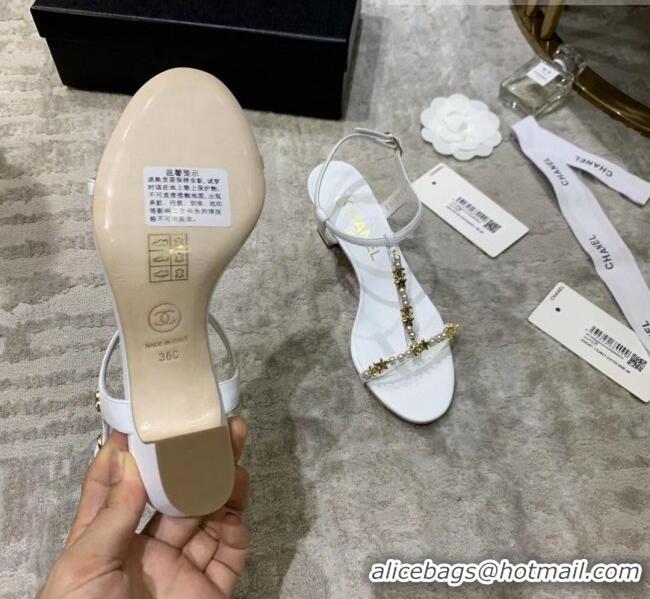 Unique Discount Chanel Satin & Strass Sandals G36122 White 2020