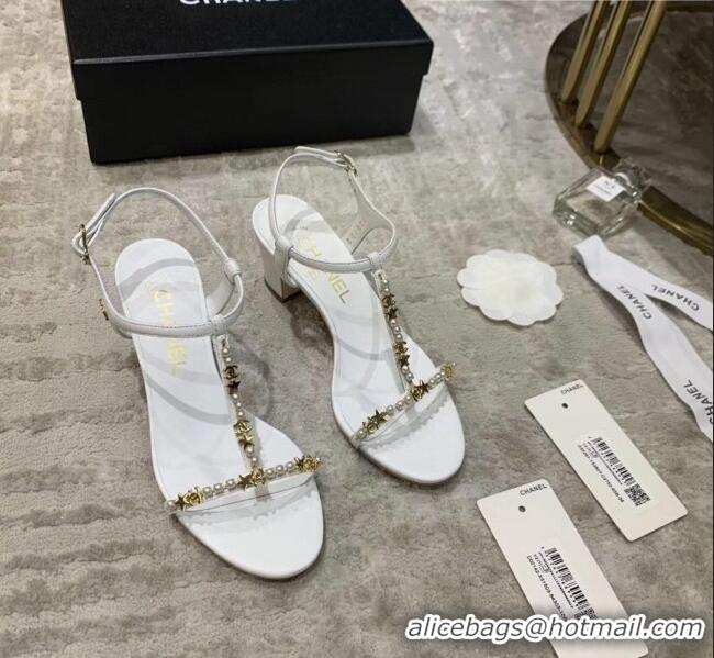 Unique Discount Chanel Satin & Strass Sandals G36122 White 2020