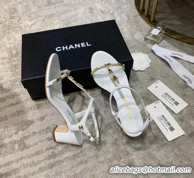 Unique Discount Chanel Satin & Strass Sandals G36122 White 2020