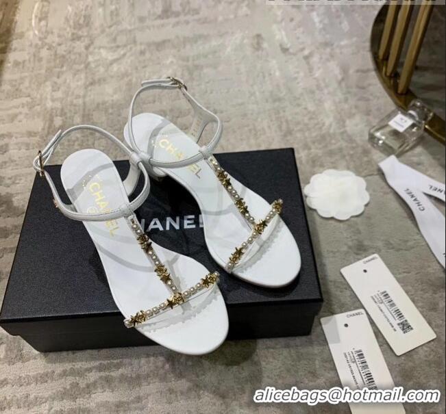 Unique Discount Chanel Satin & Strass Sandals G36122 White 2020