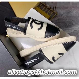 Super Quality Chanel Lambskin Espadrilles Mules Sandals G52113 Beige/Black 2020