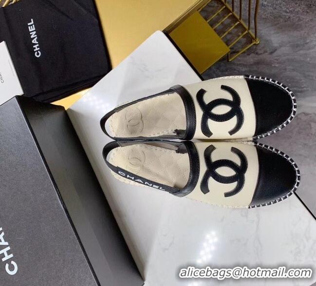 Super Quality Chanel Lambskin Espadrilles Mules Sandals G52113 Beige/Black 2020