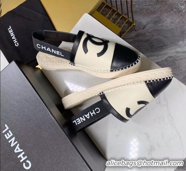 Super Quality Chanel Lambskin Espadrilles Mules Sandals G52113 Beige/Black 2020