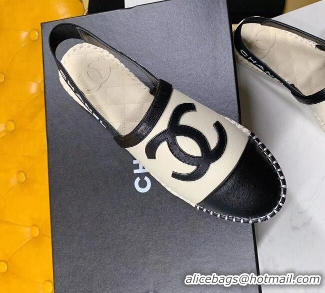 Super Quality Chanel Lambskin Espadrilles Mules Sandals G52113 Beige/Black 2020