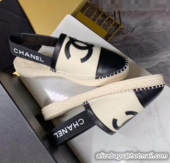 Super Quality Chanel Lambskin Espadrilles Mules Sandals G52113 Beige/Black 2020