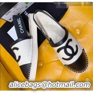 Popular Style Chanel Lambskin Espadrilles Mules Sandals G52113 White/Black 2020