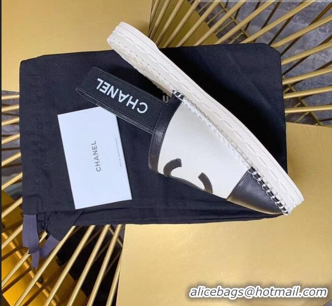 Popular Style Chanel Lambskin Espadrilles Mules Sandals G52113 White/Black 2020