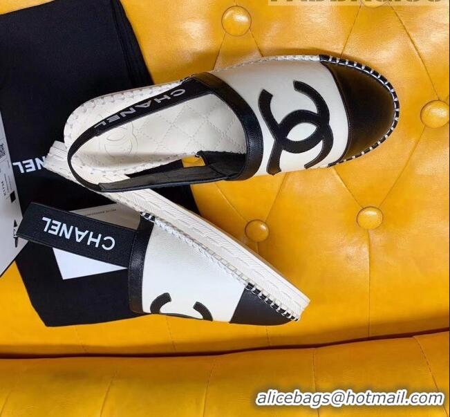 Popular Style Chanel Lambskin Espadrilles Mules Sandals G52113 White/Black 2020