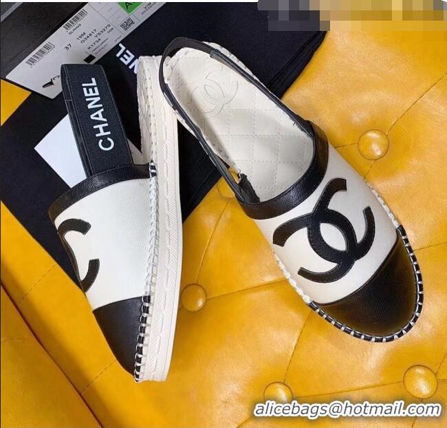 Popular Style Chanel Lambskin Espadrilles Mules Sandals G52113 White/Black 2020