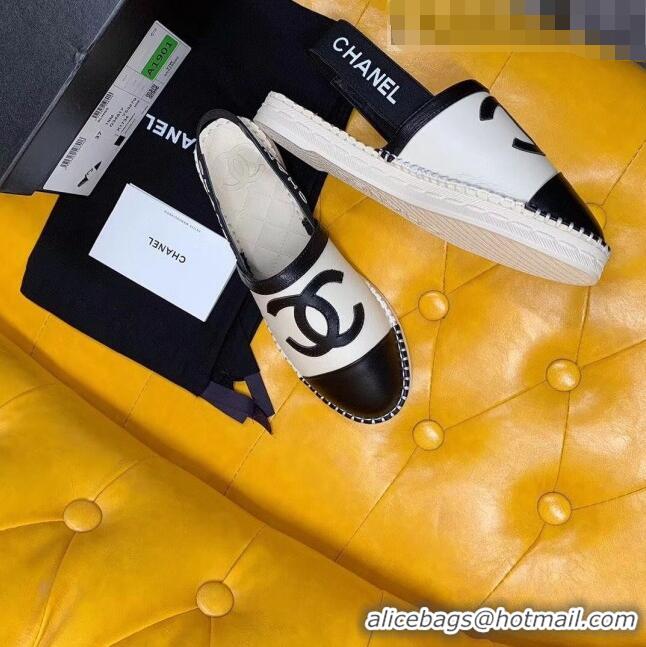 Popular Style Chanel Lambskin Espadrilles Mules Sandals G52113 White/Black 2020