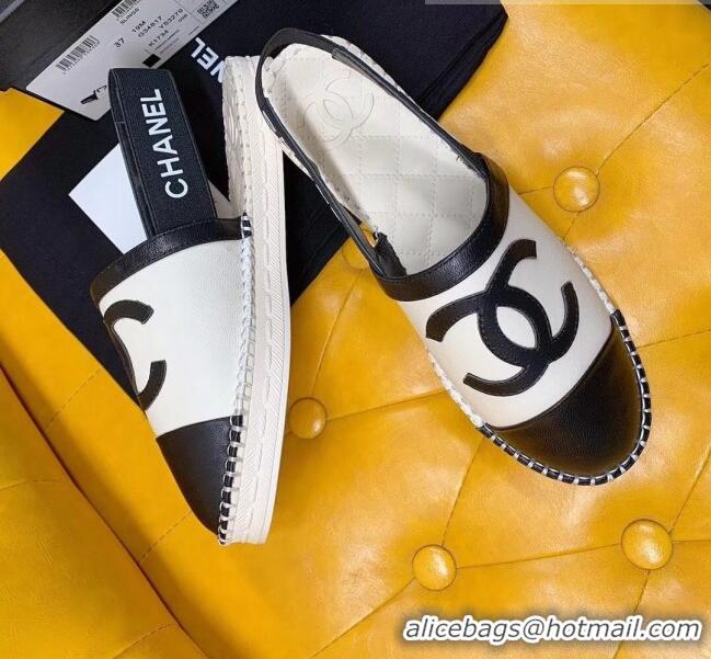 Popular Style Chanel Lambskin Espadrilles Mules Sandals G52113 White/Black 2020