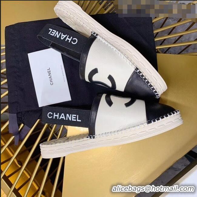 Popular Style Chanel Lambskin Espadrilles Mules Sandals G52113 White/Black 2020