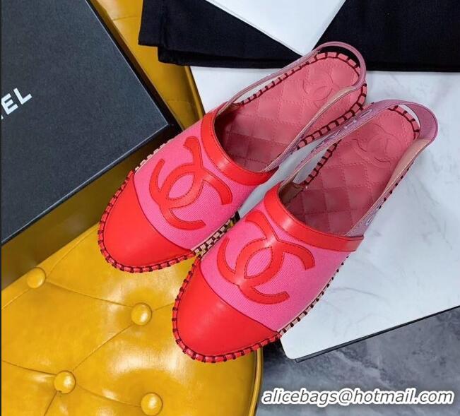 Buy Luxury Chanel Lambskin Espadrilles Mules Sandals G52113 Pink/Red 2020