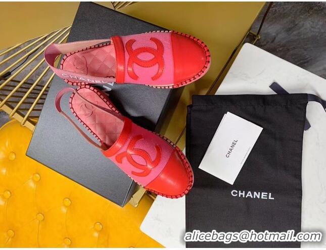 Buy Luxury Chanel Lambskin Espadrilles Mules Sandals G52113 Pink/Red 2020