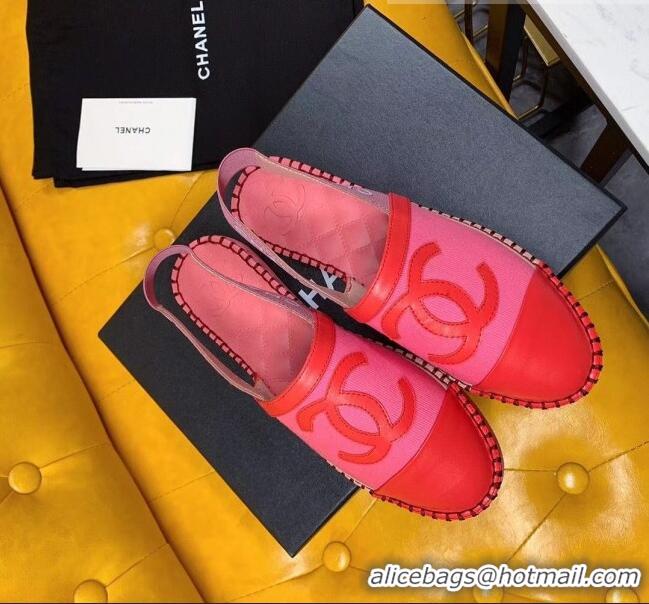 Buy Luxury Chanel Lambskin Espadrilles Mules Sandals G52113 Pink/Red 2020