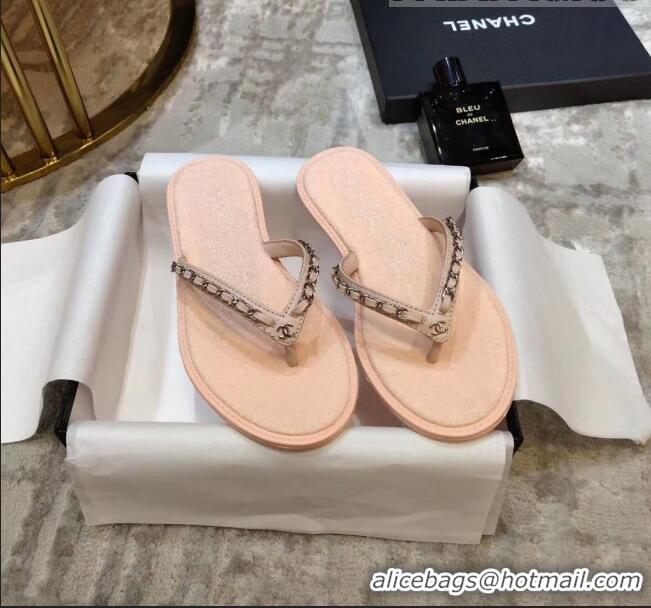 Good Quality Chanel Denim Chain Flip Flops Sandals G52118 Pink 2020