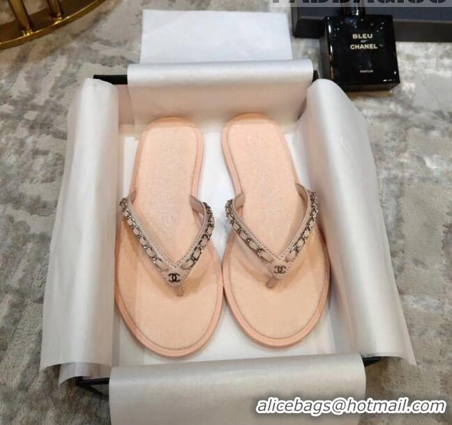 Good Quality Chanel Denim Chain Flip Flops Sandals G52118 Pink 2020