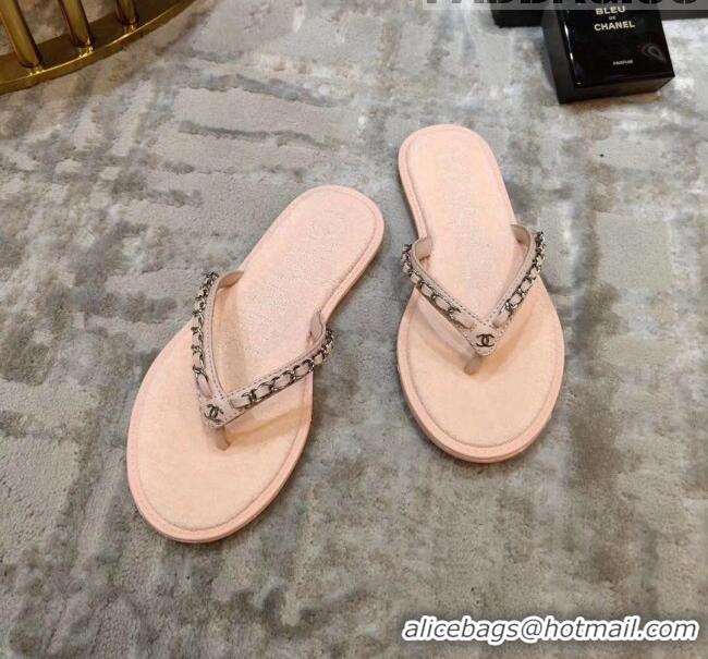 Good Quality Chanel Denim Chain Flip Flops Sandals G52118 Pink 2020