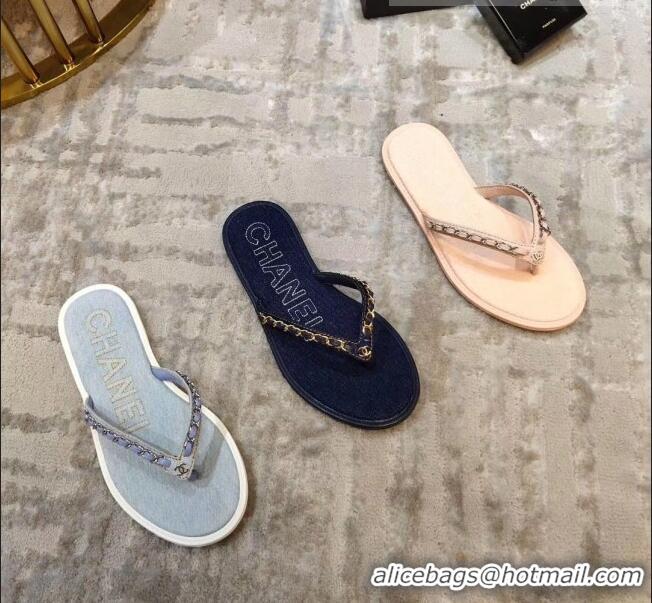 Good Quality Chanel Denim Chain Flip Flops Sandals G52118 Pink 2020