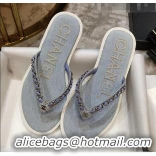 Well Crafted Chanel Denim Chain Flip Flops Sandals G52118 Light Blue 2020