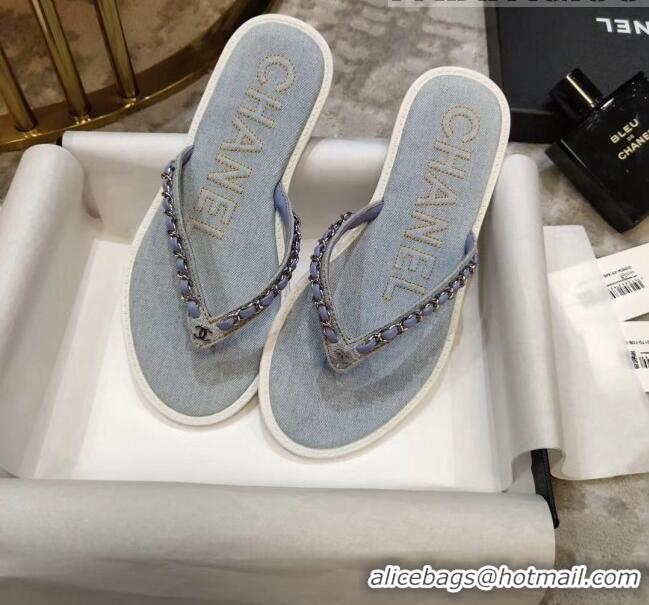 Well Crafted Chanel Denim Chain Flip Flops Sandals G52118 Light Blue 2020